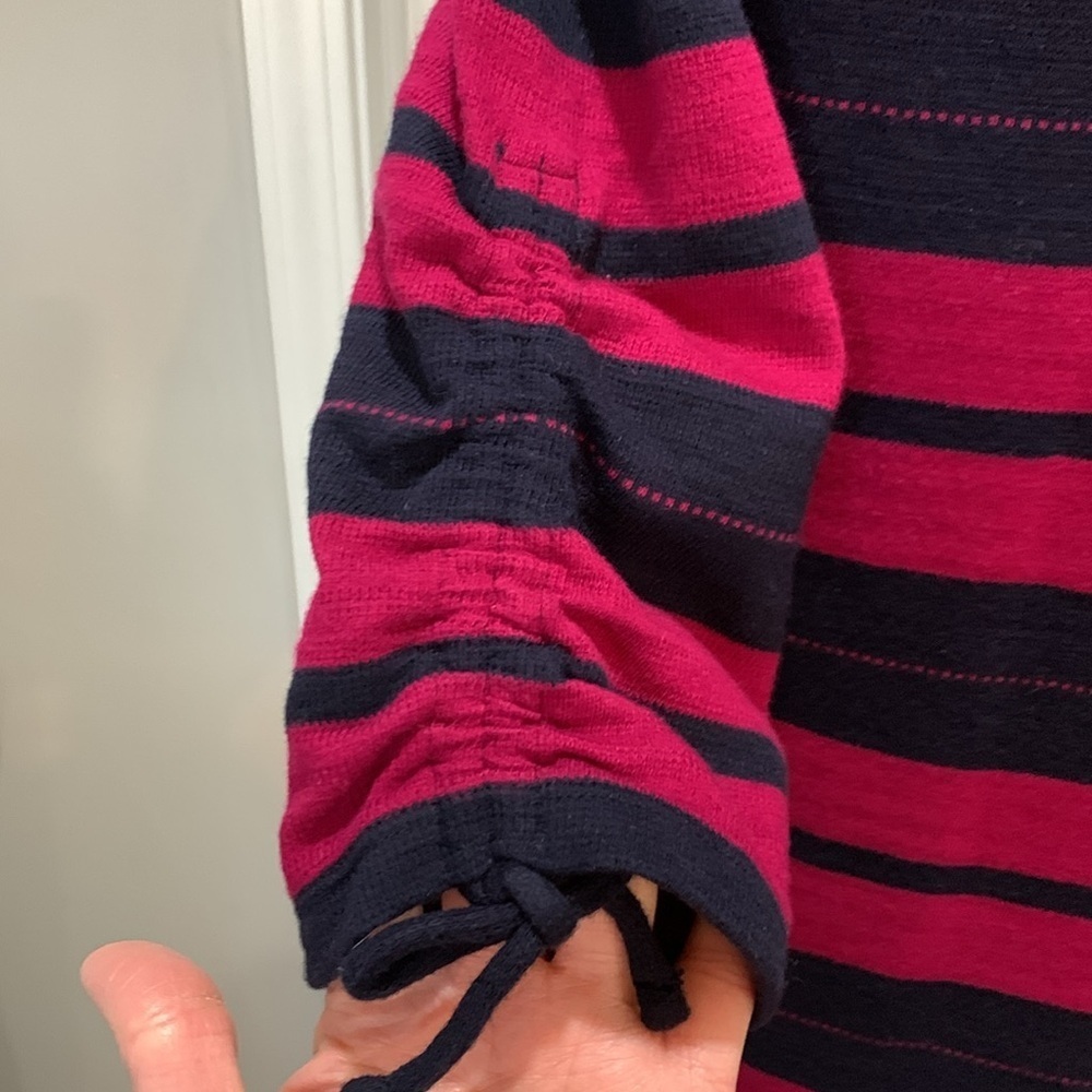 Talbots sz S navy blue and magenta cotton boatneck striped 3/4 sleeve top - Picture 5 of 7